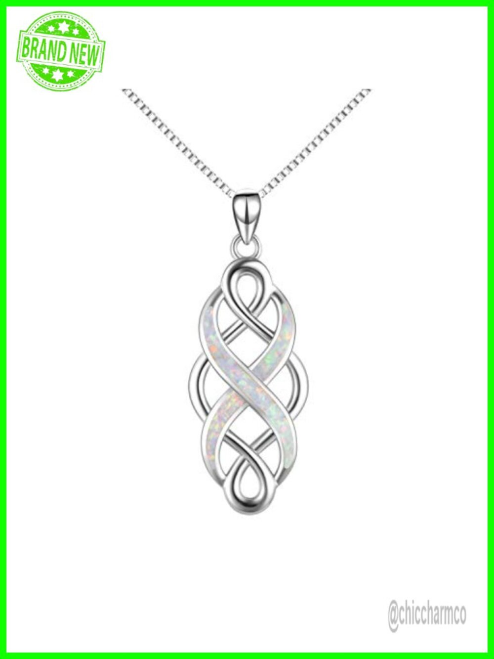 Celtic Knot Created Opal Pendant Necklace 925 Sterling Silver 18"